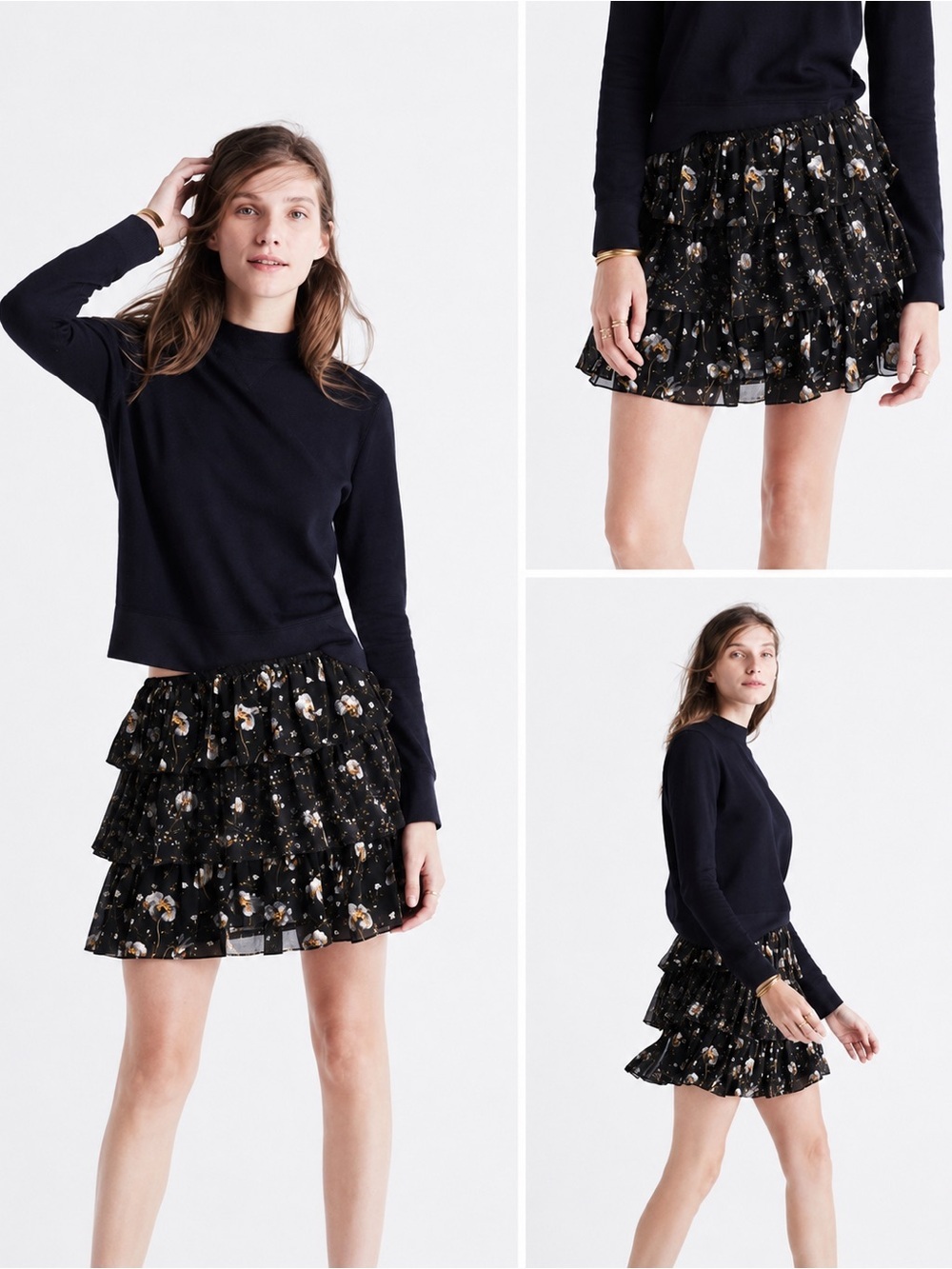 Ulla Johnson Orion Silk Tiered Floral Skirt (126)